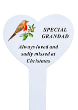 Load image into Gallery viewer, White Heart Christmas Memorial Robin Stake Stick - Xmas Plaque Verse Graveside