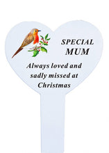 Load image into Gallery viewer, White Heart Christmas Memorial Robin Stake Stick - Xmas Plaque Verse Graveside