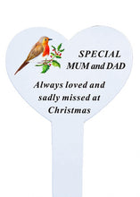 Load image into Gallery viewer, White Heart Christmas Memorial Robin Stake Stick - Xmas Plaque Verse Graveside