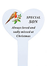 Load image into Gallery viewer, White Heart Christmas Memorial Robin Stake Stick - Xmas Plaque Verse Graveside