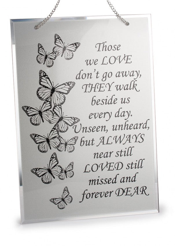 28cm Glass Memorial Plaque Memory Hanging Baby Loss Miscarriage Heaven Butterfly