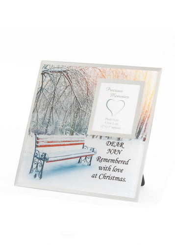 Nan - Memorial Christmas Photo Frame Bench Snow Scene - Xmas Plaque Verse Home