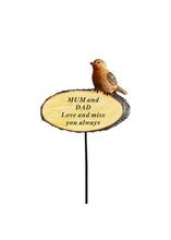 Load image into Gallery viewer, Memorial Robin on Log 3D Bird Stick Stake Pick Plaque Tribute Graveside Ornament