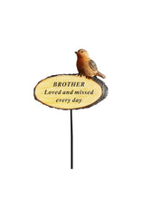 Load image into Gallery viewer, Memorial Robin on Log 3D Bird Stick Stake Pick Plaque Tribute Graveside Ornament