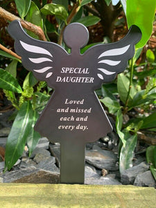 Black & White Plastic Memorial Angel Cherub Stake Graveside Spike Crematorium