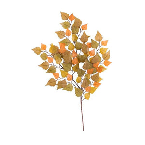 67cm Artificial Autumnal Fall Birch Spray 80 Leaves Orange Brown