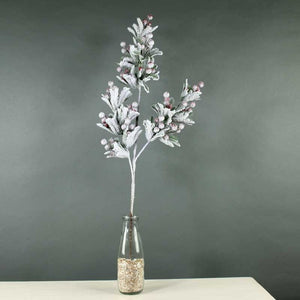 80cm Large Snowy Twig Branch with Red Berries - Christmas Artificial Glitter Pine