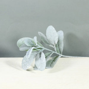 28cm Flocked Lambs Ear Christmas Pick Green with Glitter  (XB18)