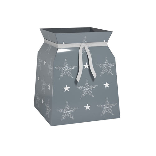 1 x Christmas Seasons Greetings Grey White Ribbon Bouquet Flower Box - Floral Living Vase