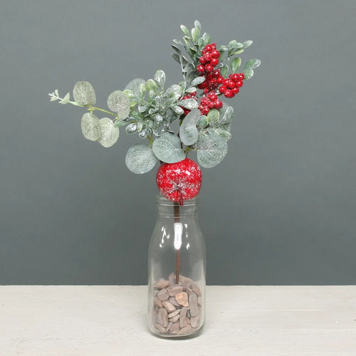 26cm Eucalyptus Red Berry & Apple Pick with Sparkle - Christmas Artificial Xmas Wreath