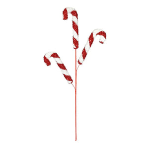 55cm 3 x Candy Cane Glitter Spray Pick Red White Candy Design - Christmas Wreath Decoration