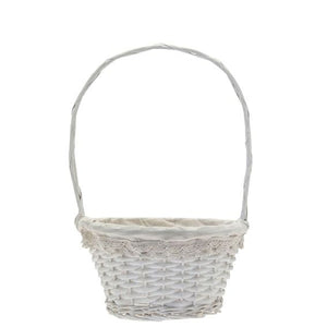 Large White Wicker Basket with Handle