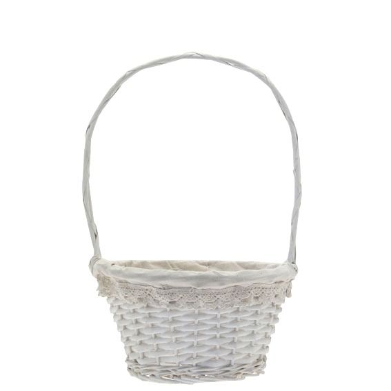 Large White Wicker Basket with Handle