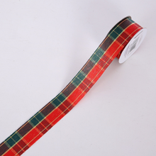 Load image into Gallery viewer, Festive Fabric Cut Edge Tartan Ribbon Red/Green/Gold 25mm x 10yds