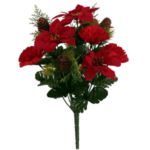 39 cm Christmas Poinsettia, Carnation and Pinecone Bush