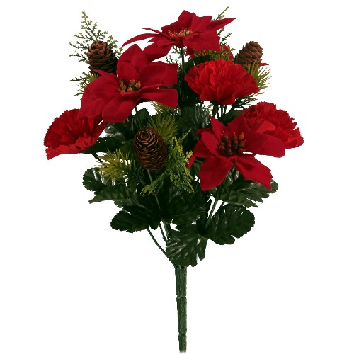 39 cm Christmas Poinsettia, Carnation and Pinecone Bush