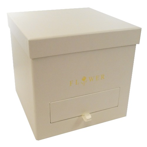 20cm Ivory Square Hat Box Boxes with Gift Compartment - Storage Florist Home Decoration