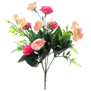 31 cm Rose and Grass Bush - Artificial Silk Flower
