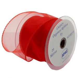 70mm Red Wired Edge Organza Ribbon