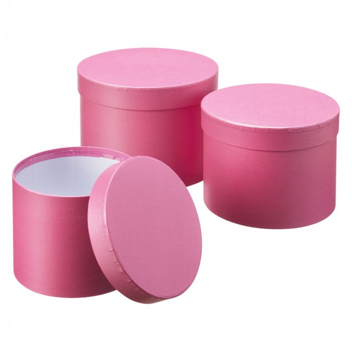 Set of 3 - Oasis Round Strong Pink Hat Box Boxes - Storage Florist Home Gift Decoration